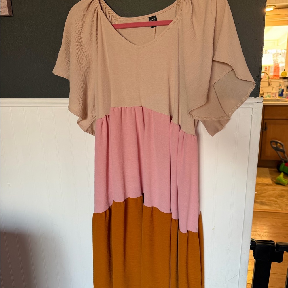 SHEIN Multicolor Maxi Dress in Pink, Tan, and Orange